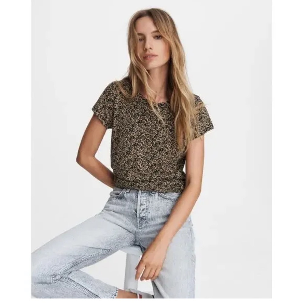 Ladies Rag & Bone The Slub Tee Short Sleeve in Black Floral Camo, Size Small